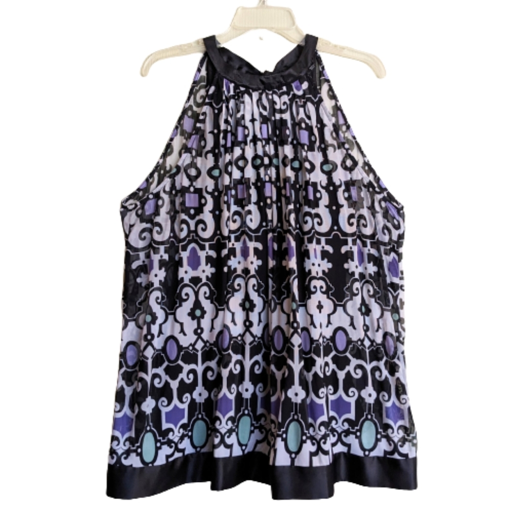 Nicole By Nicole Miller Swing Top Black White Mesh Geometric Print XL